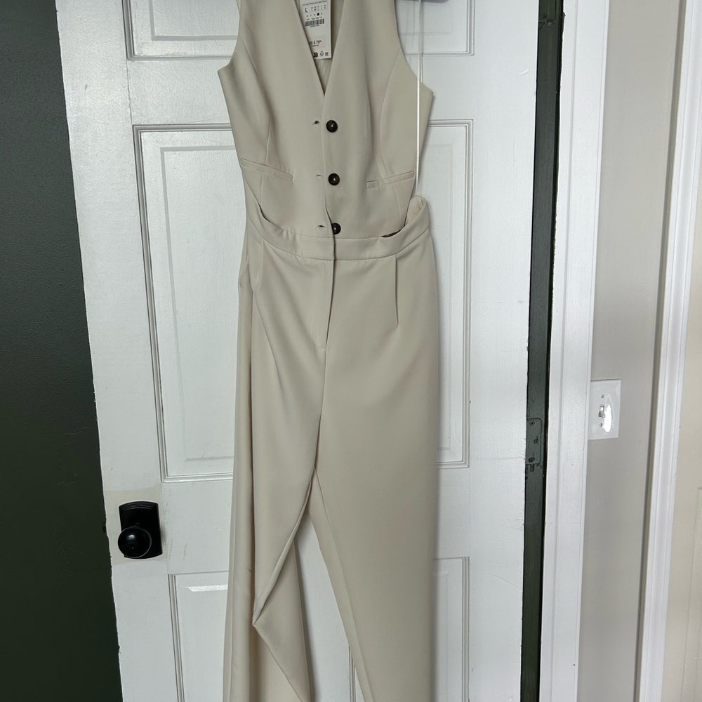 Zara Cream Button-Front Jumpsuit